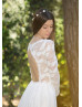 Ivory Leaf Lace Chiffon Keyhole Back Chic Wedding Dress